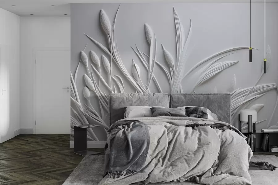 wall murals Барељеф са нежним лишћем и пампасом w04247