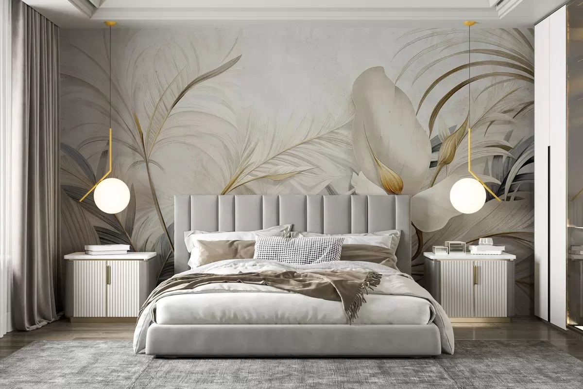 wall murals Тропске биљке на бетонском зиду w04249