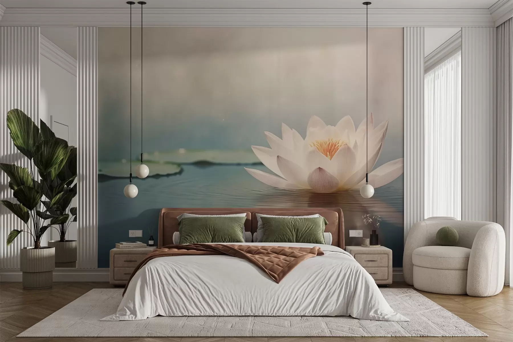 wall murals Бели лотосов цвет на води w04272