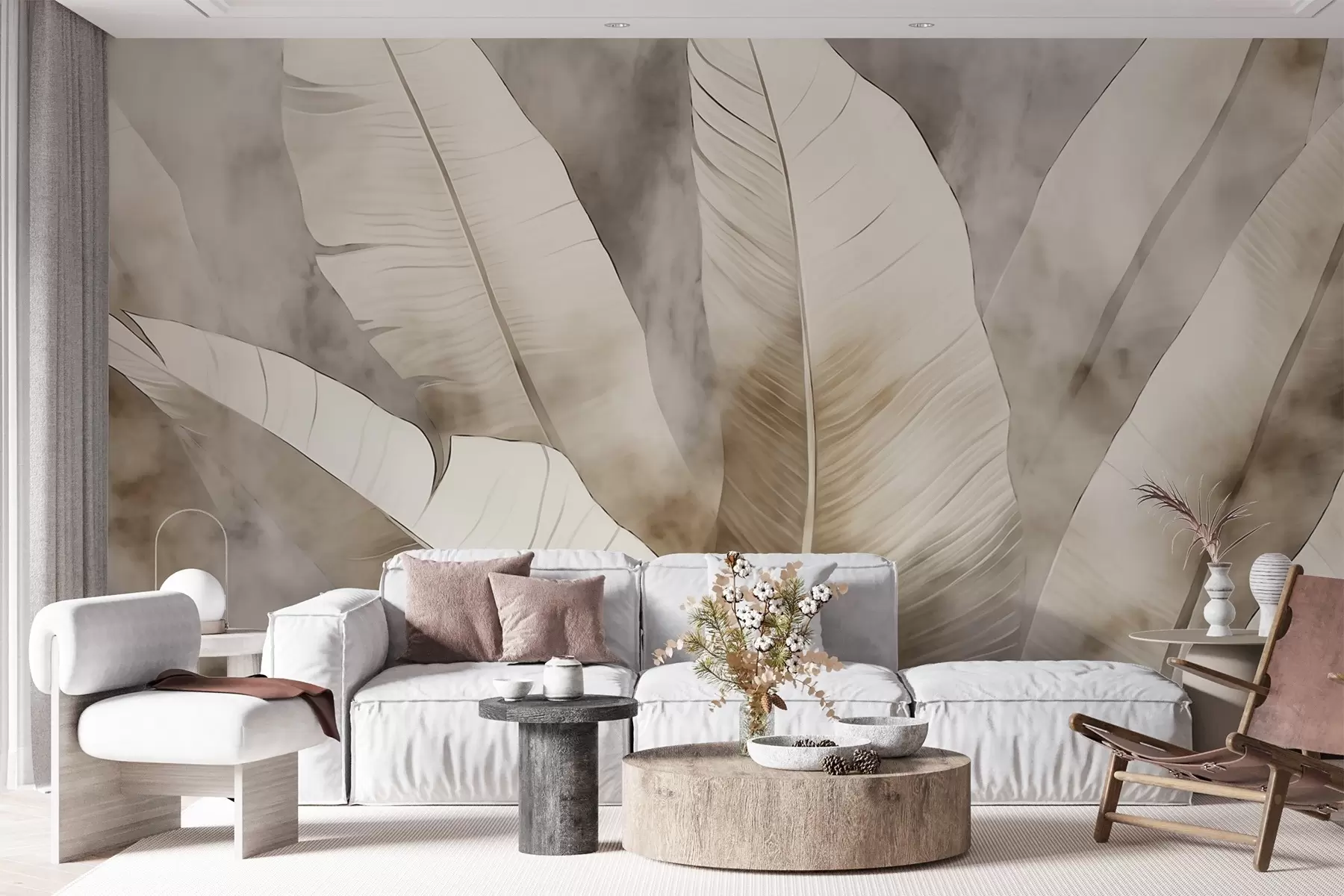 wall murals Листови банане, ефекат спаљеног папира w04276