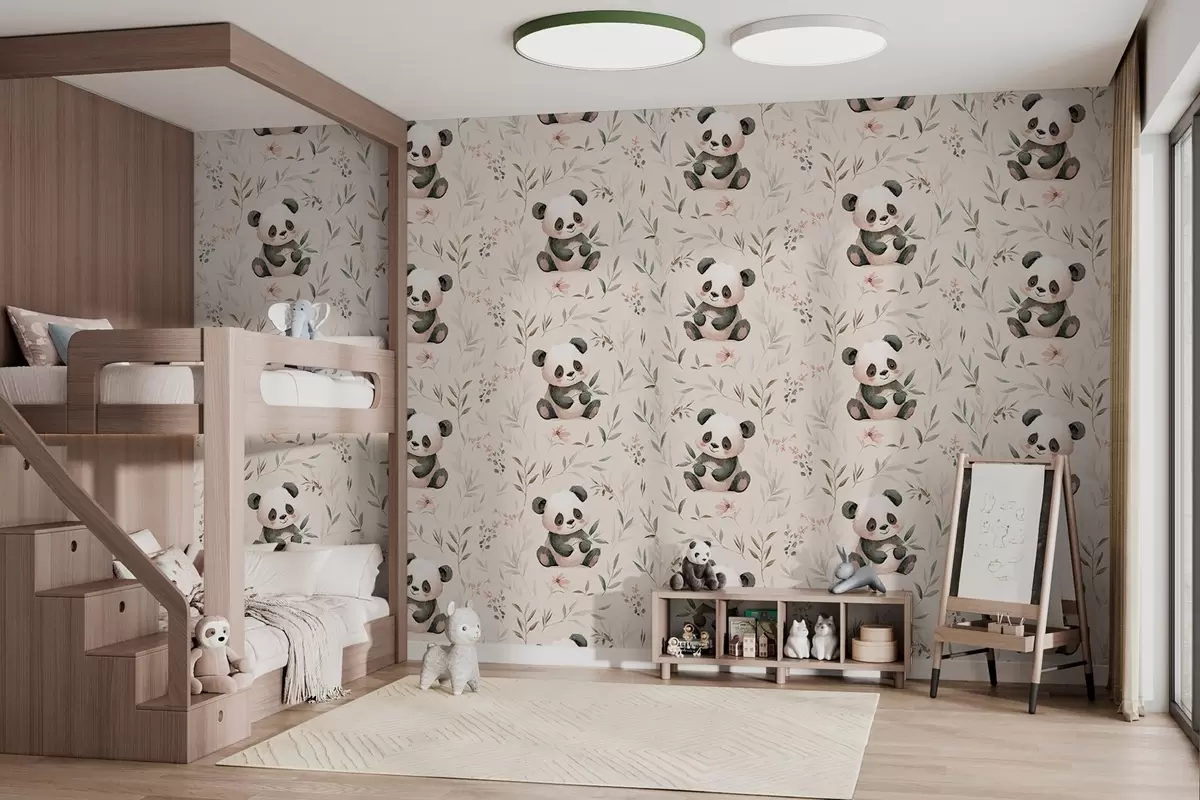 wall murals слатке панде у стилу беба међу биљкама w04170