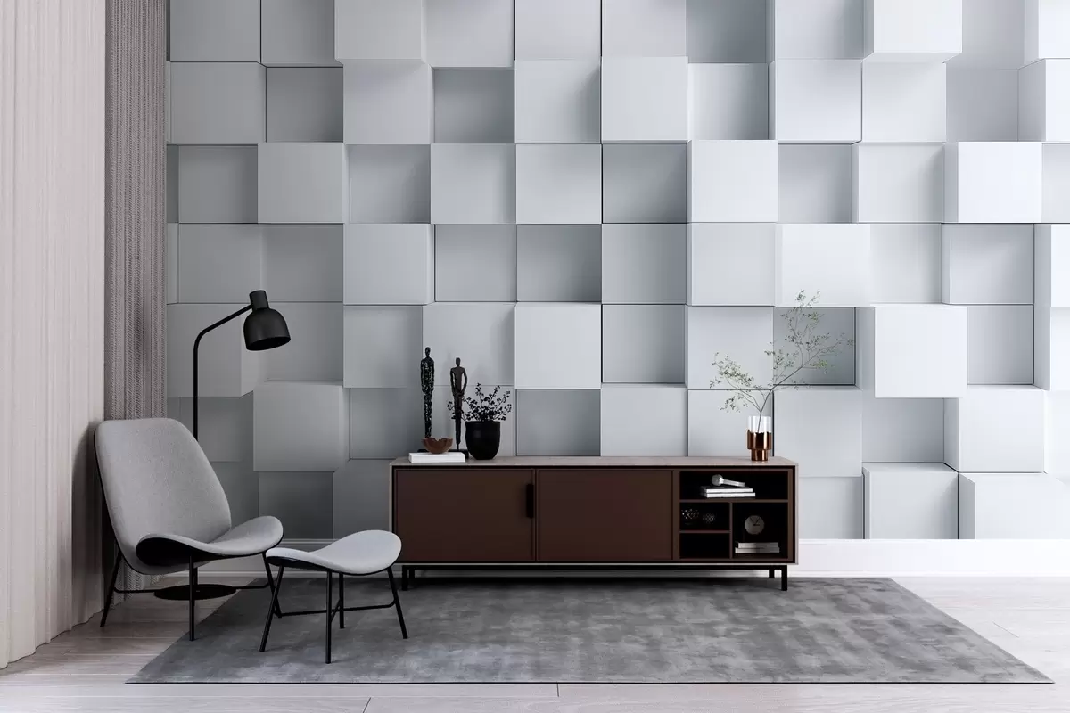 wall murals имитација волуметријских белих коцки w04283