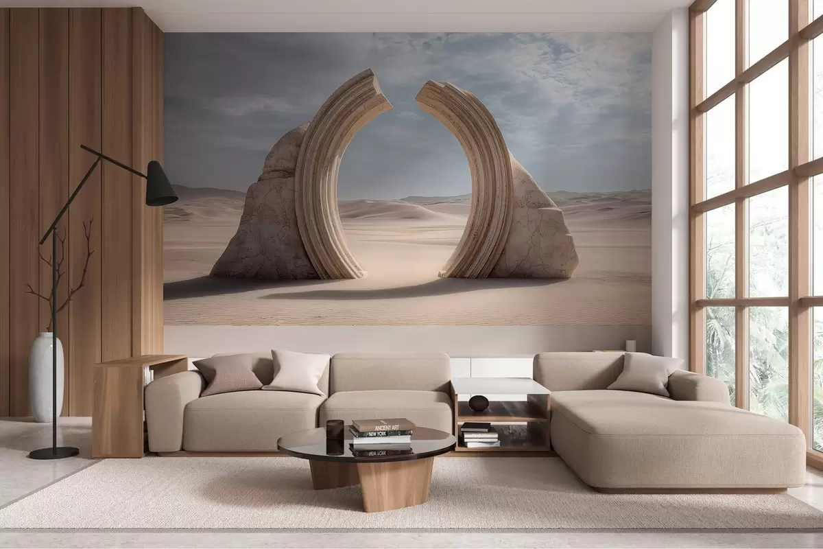 wall murals надреалистички пустињски пејзаж са великим архитектонским луком w04284
