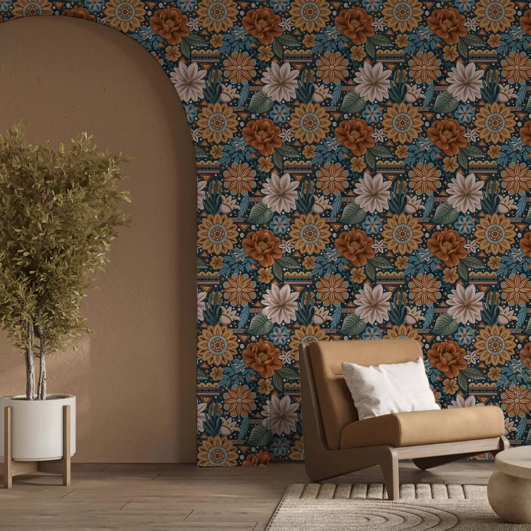 wall murals Светло декоративно цвеће са геометријским елементима a00305