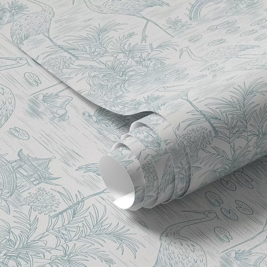 wall murals Азијски пејзаж са ждраловима, мостовима и лотосима a00405