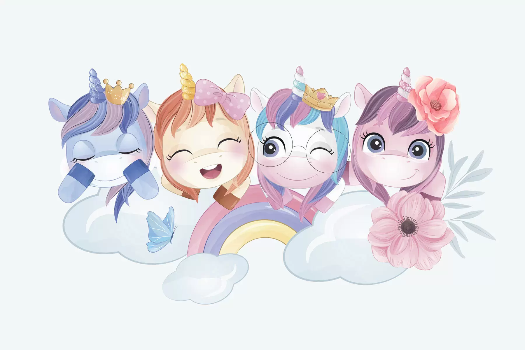 wall murals Слатки једнорози међу облацима и дугама w04298