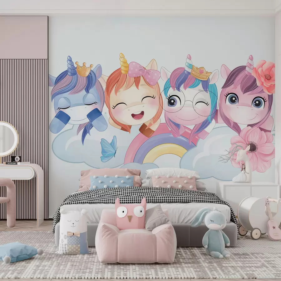wall murals Слатки једнорози међу облацима и дугама w04298