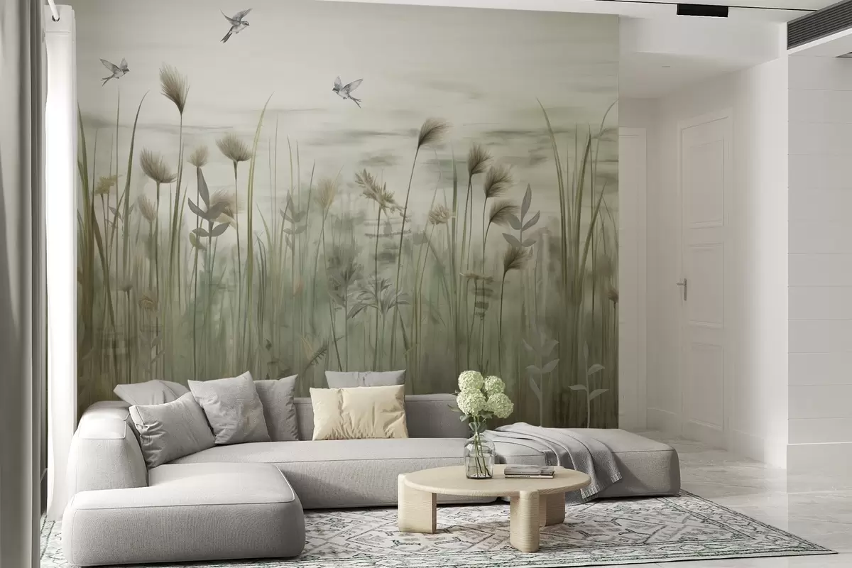 wall murals Лагана верзија травнатог пејзажа са ластавицама w04258