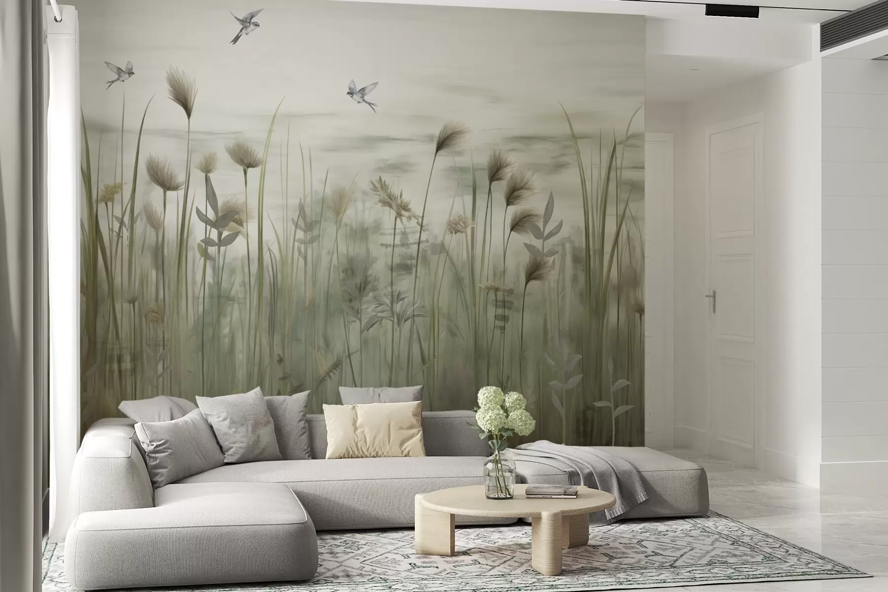 wall murals Лагана верзија травнатог пејзажа са ластавицама w04258