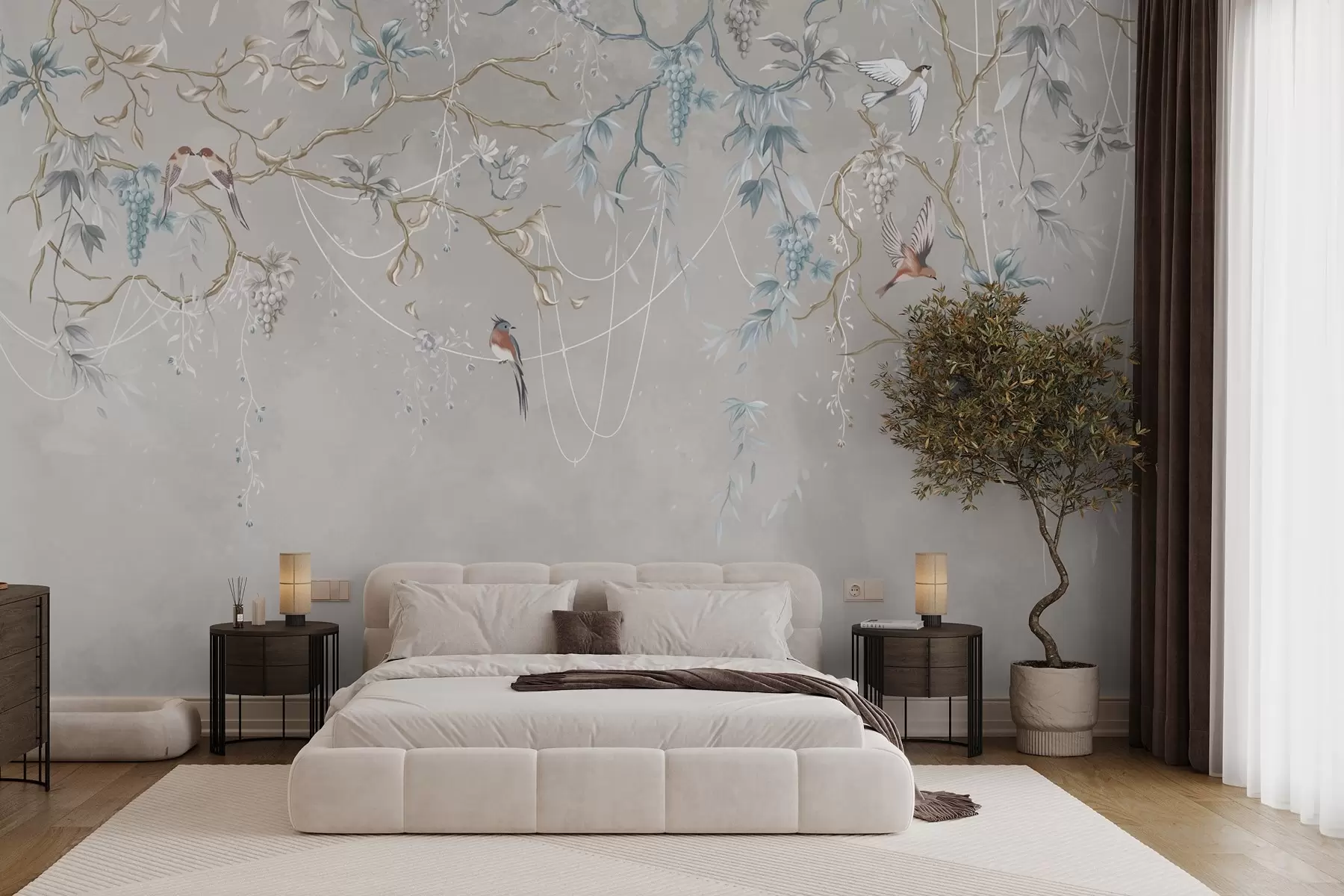 wall murals Варијанта са веома светлом позадином и плавим акцентима w04302v2