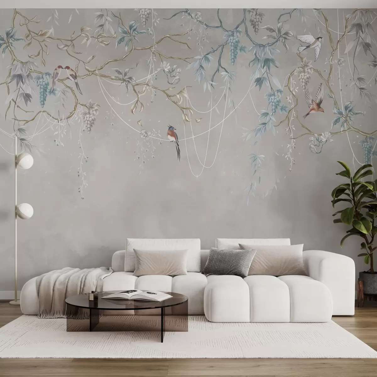 wall murals Варијанта са веома светлом позадином и плавим акцентима w04302v2