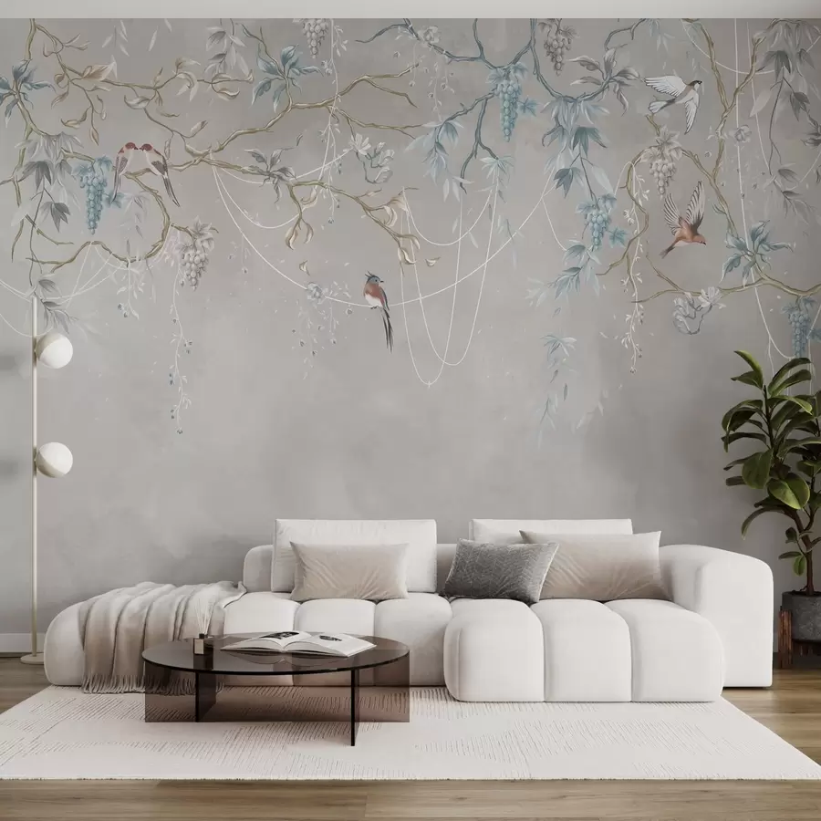 wall murals Варијанта са веома светлом позадином и плавим акцентима w04302v2