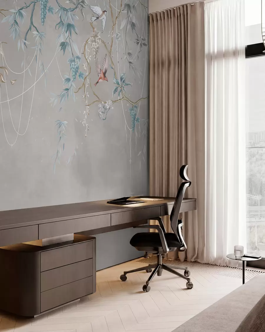 wall murals Варијанта са веома светлом позадином и плавим акцентима w04302v2