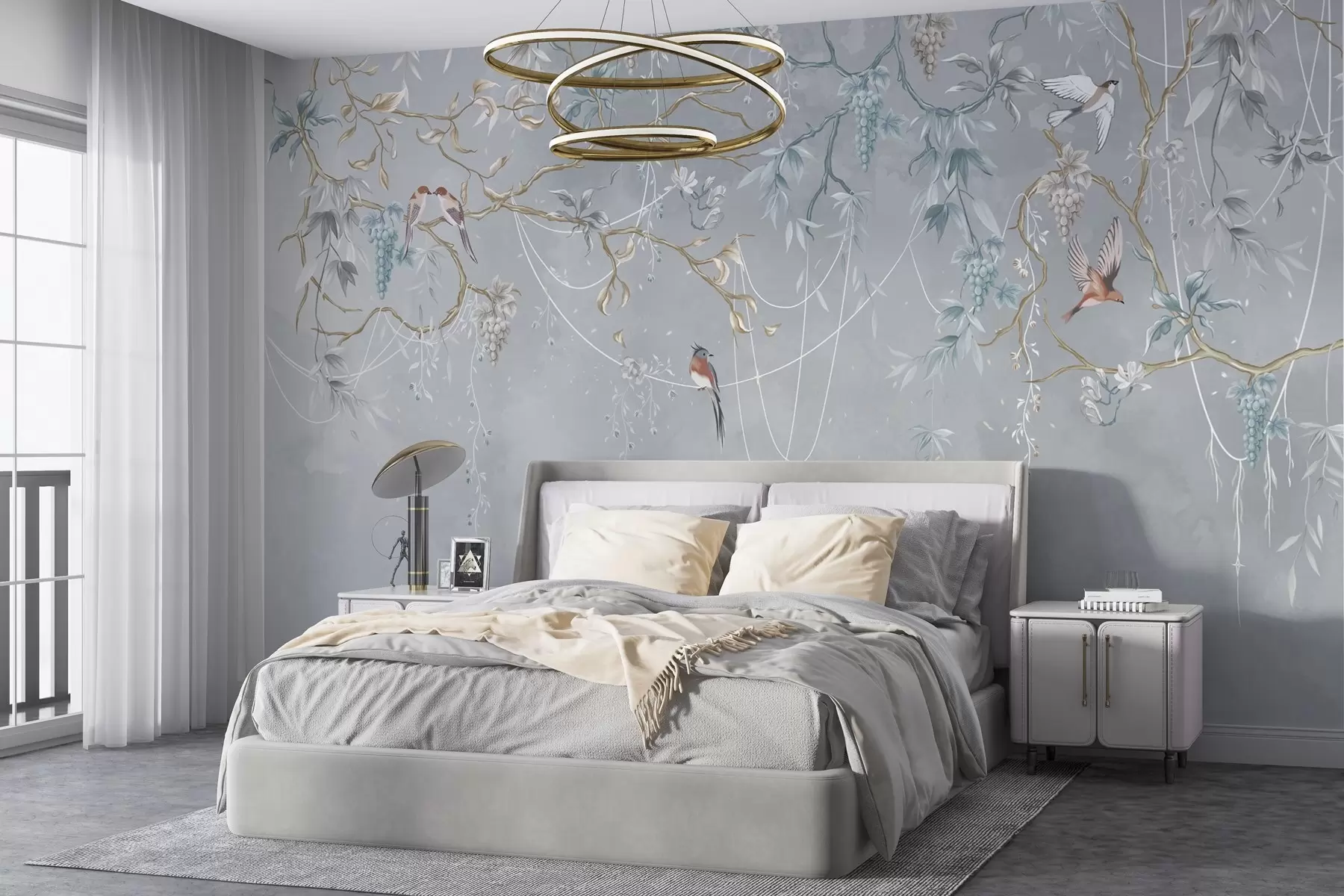 wall murals Хладна варијанта са плавом позадином и танким гранама w04302v3
