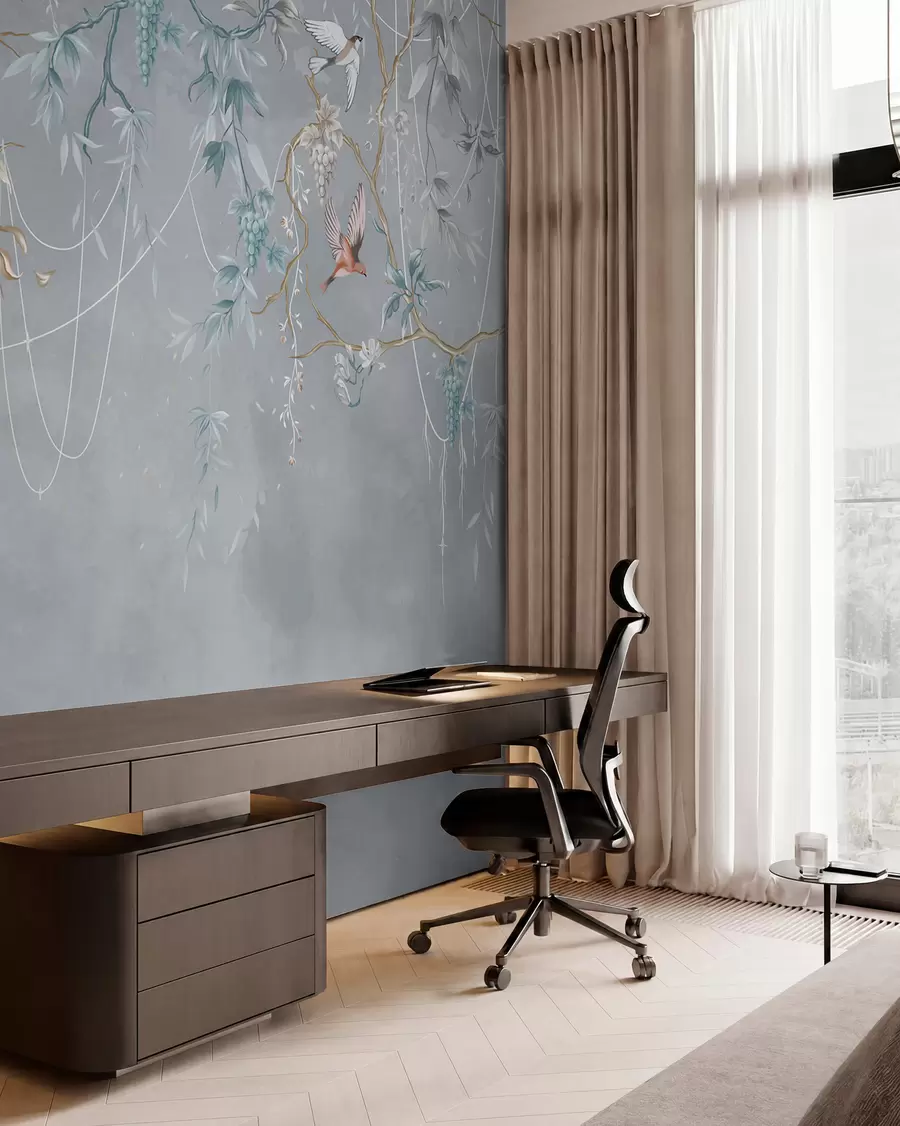wall murals Хладна варијанта са плавом позадином и танким гранама w04302v3