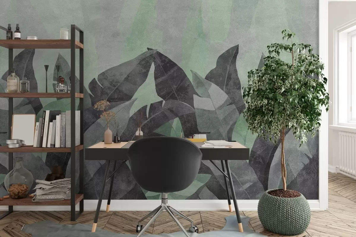 wall murals текстурирани листови банане у нијансама зелене и сиве w04285v1