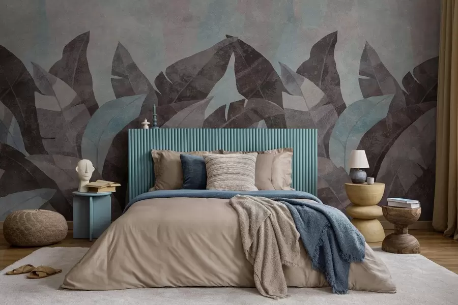 wall murals текстурирани листови банане у нијансама плаве и сиве w04285v2