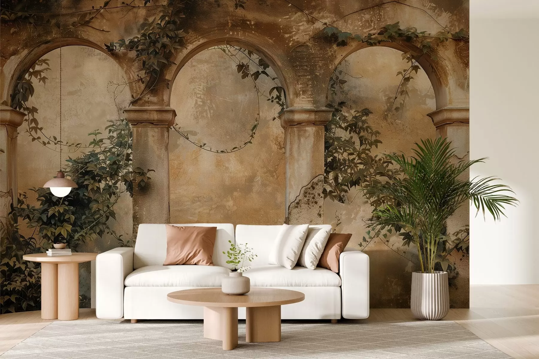 wall murals обојени ретро лукови са бршљаном w04304