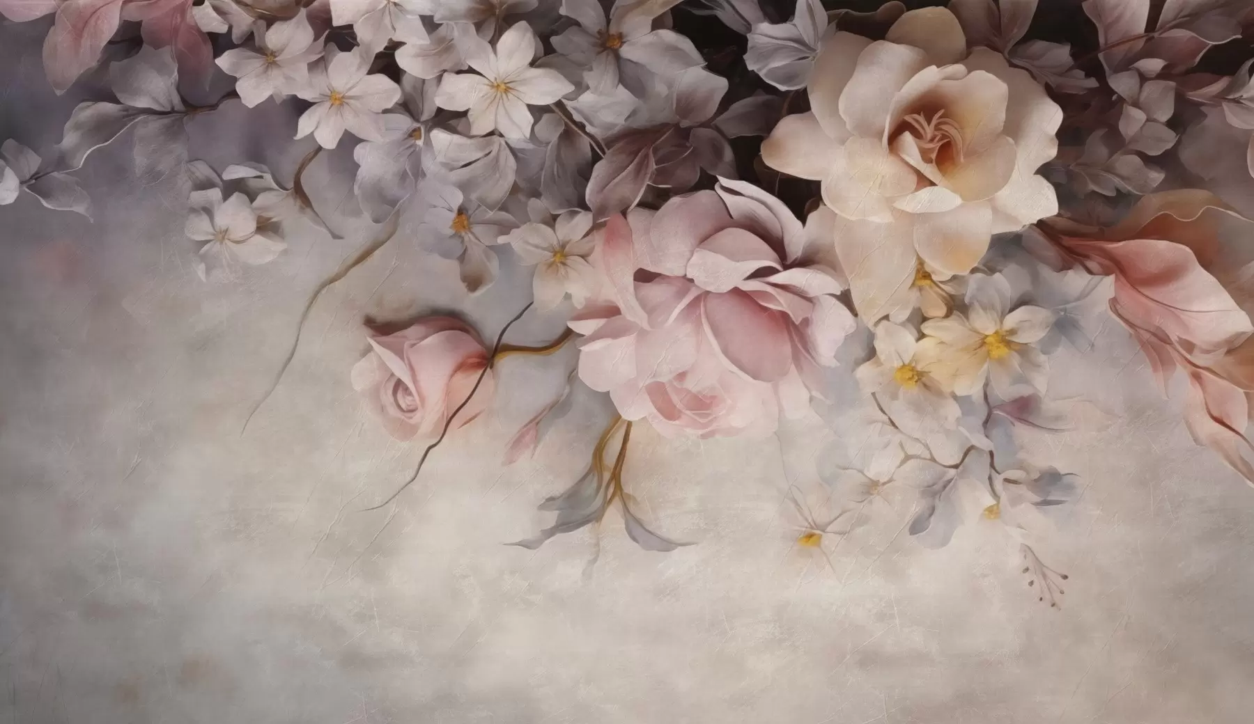 wall murals Велико цвеће виси низ зид на бетонској позадини w09184