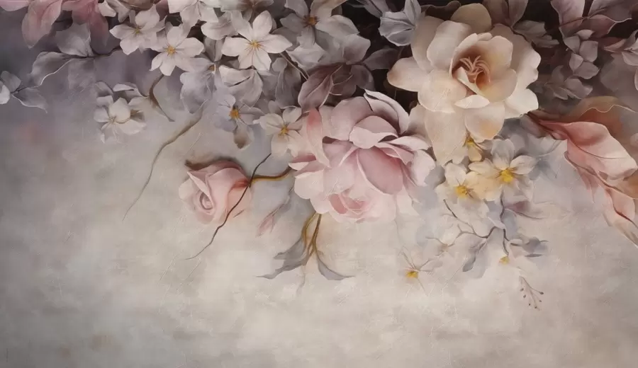 wall murals Велико цвеће виси низ зид на бетонској позадини w09184