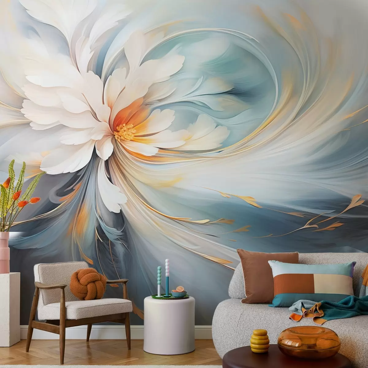 wall murals Апстрактни цвет у нежним плавим и наранџастим тоновима w09270