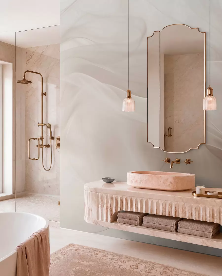 wall murals Меки беж димљени таласи у апстрактном стилу w09273v1