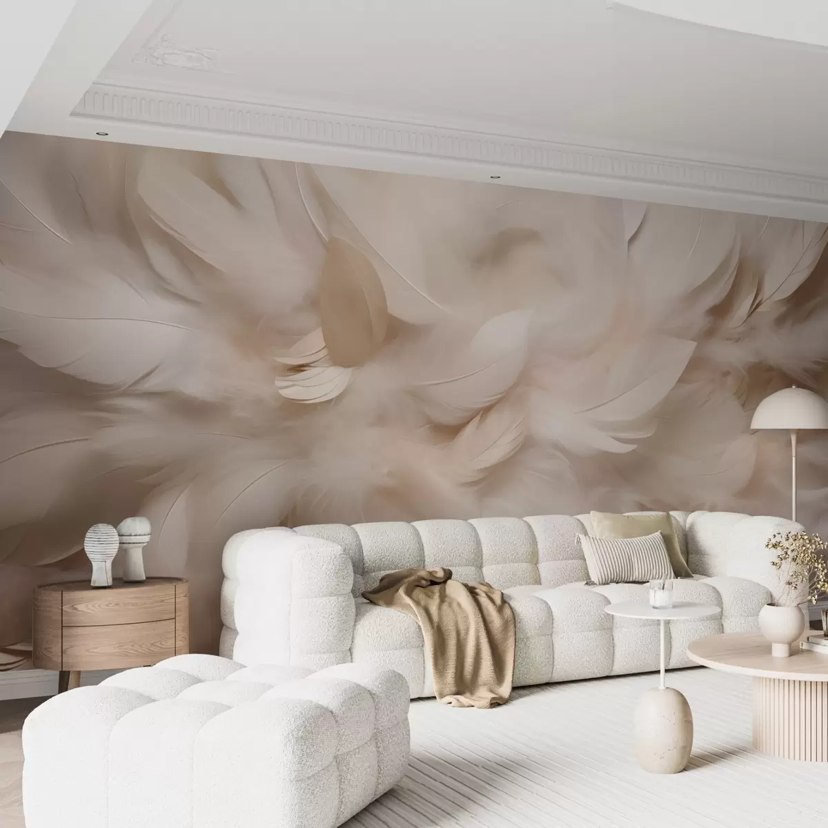 wall murals Пахуљасто перје и паперје у кремастим нијансама w09274