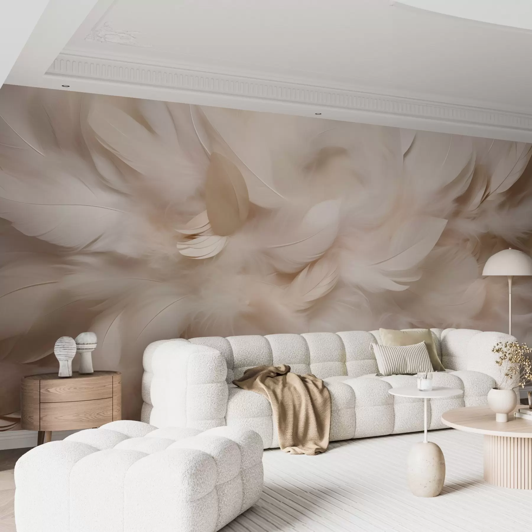 wall murals Пахуљасто перје и паперје у кремастим нијансама w09274