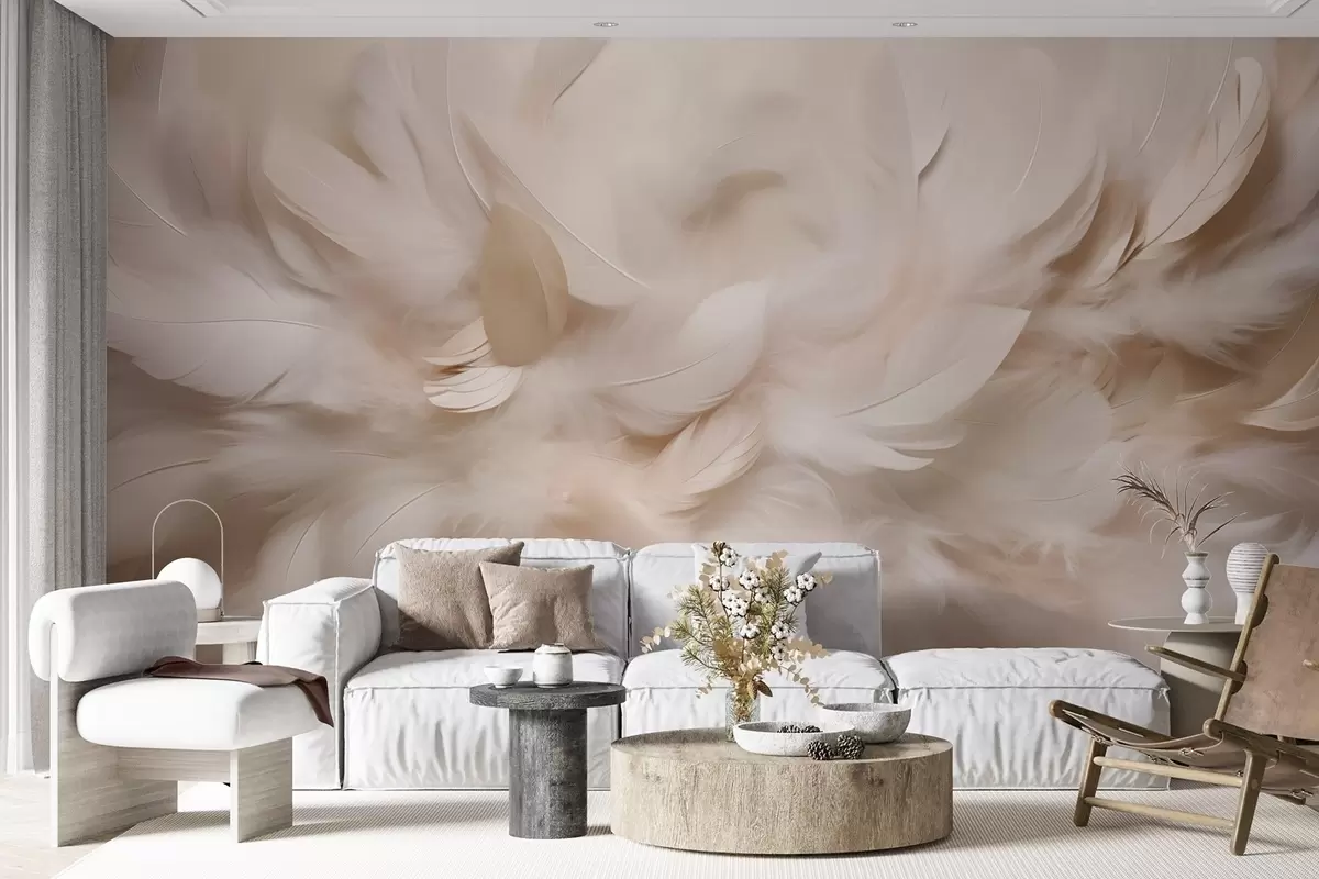 wall murals Пахуљасто перје и паперје у кремастим нијансама w09274