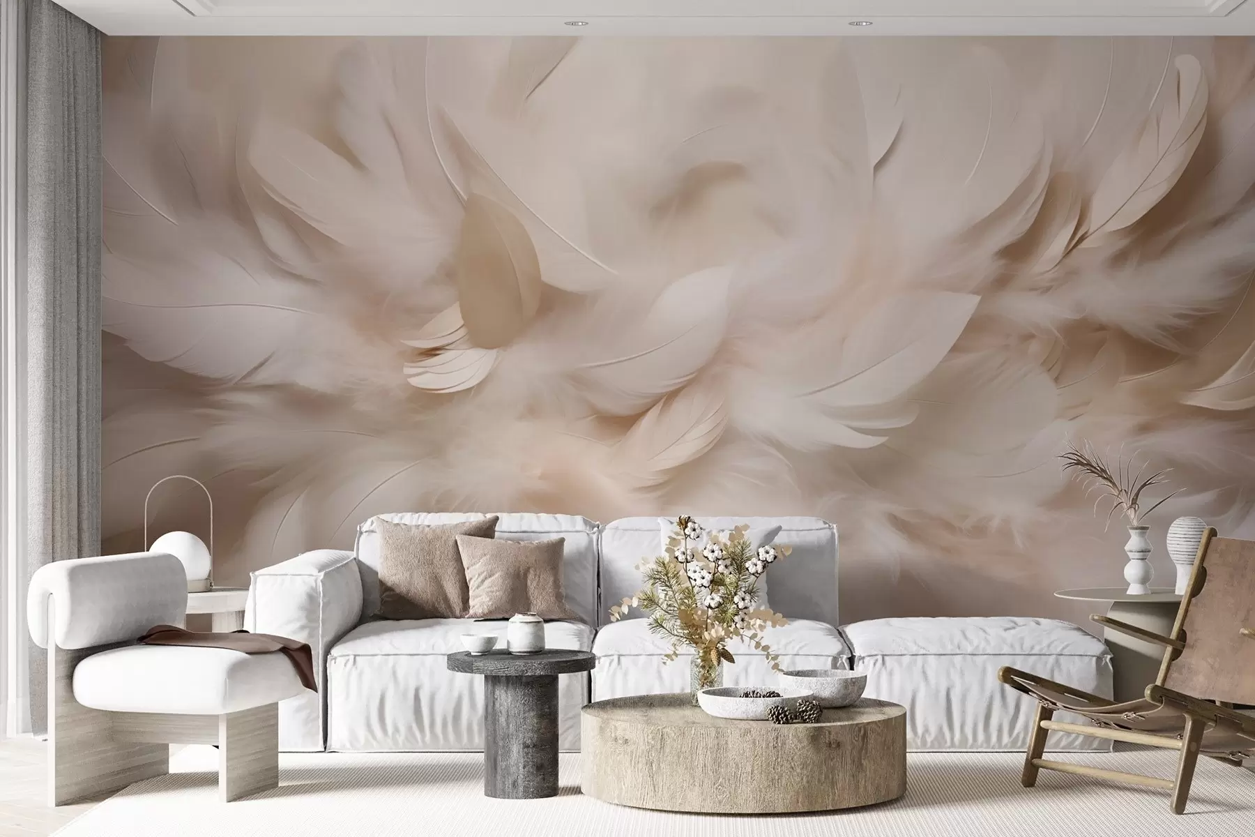 wall murals Пахуљасто перје и паперје у кремастим нијансама w09274