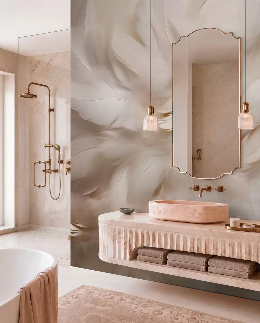 wall murals Пахуљасто перје и паперје у кремастим нијансама w09274