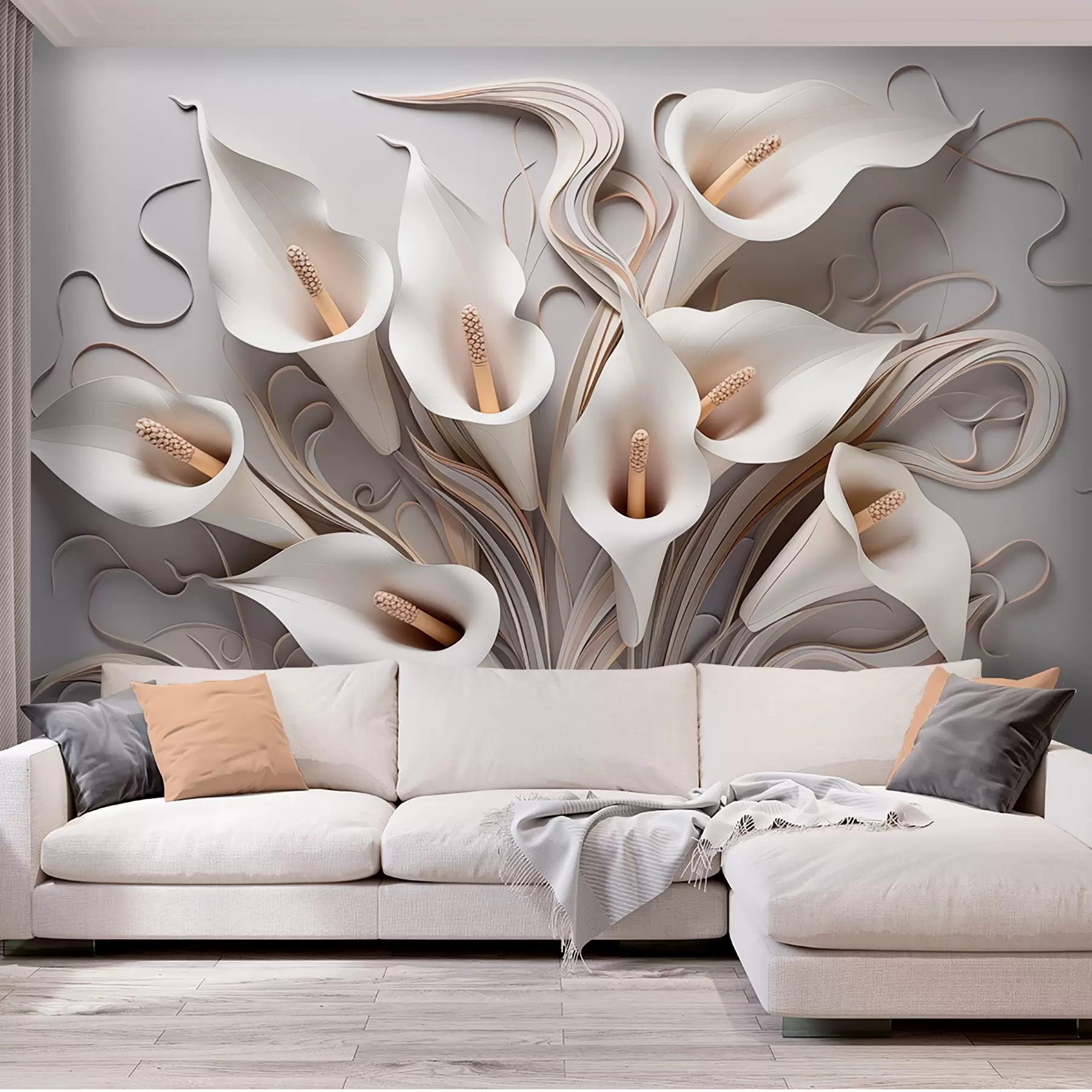 wall murals Волуметријске кале у кремастим тоновима са 3Д ефектом w09281