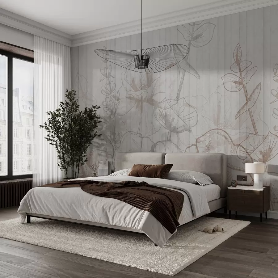 wall murals Силуете биљака на бетонској позадини w04327