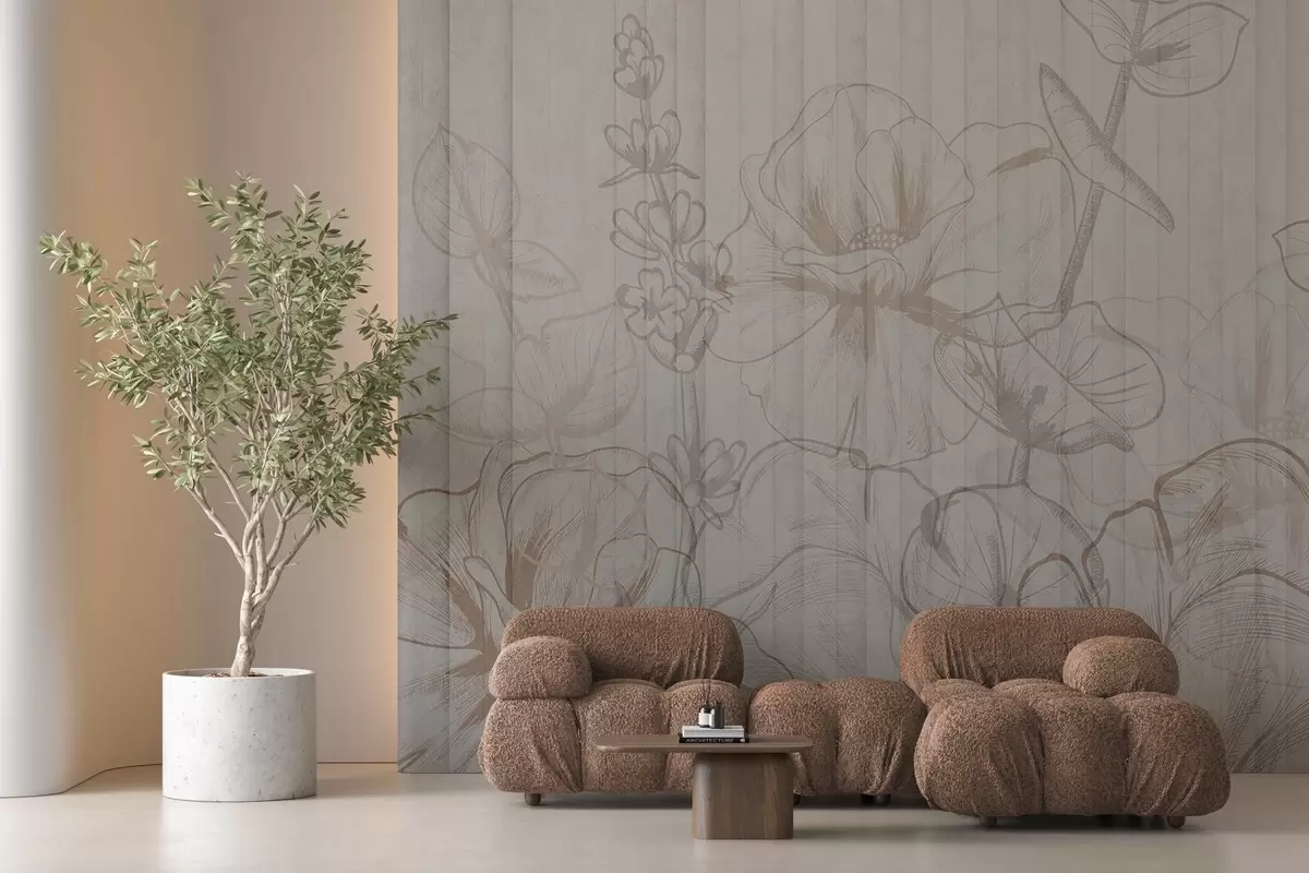 wall murals Силуете биљака на бетонској позадини w04327