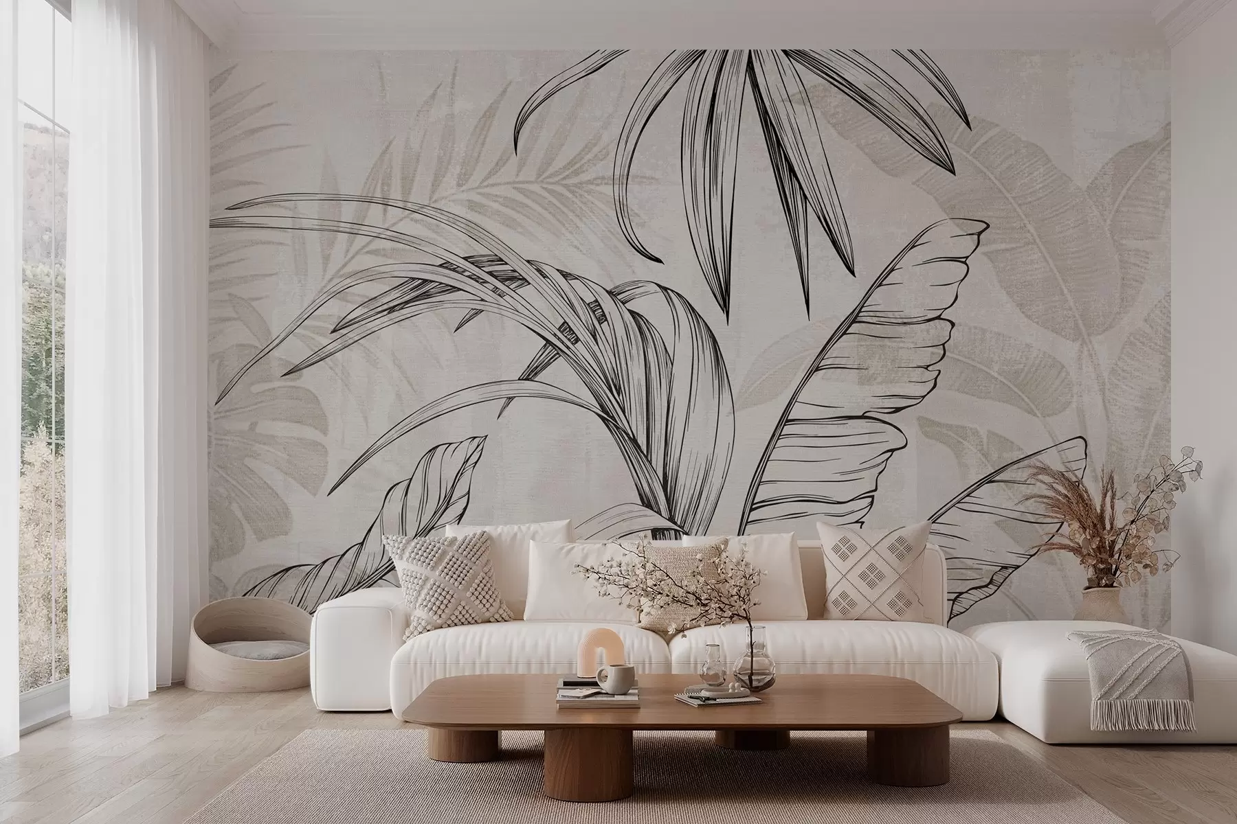 wall murals Лишће на позадини са имитацијом замућења и текстуре w04362