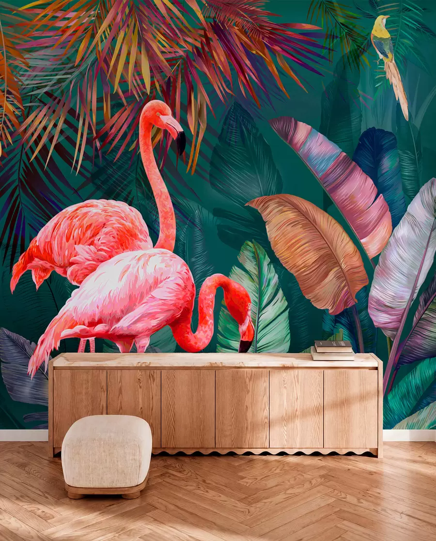 wall murals Фламингос у обојеном тропима u80403