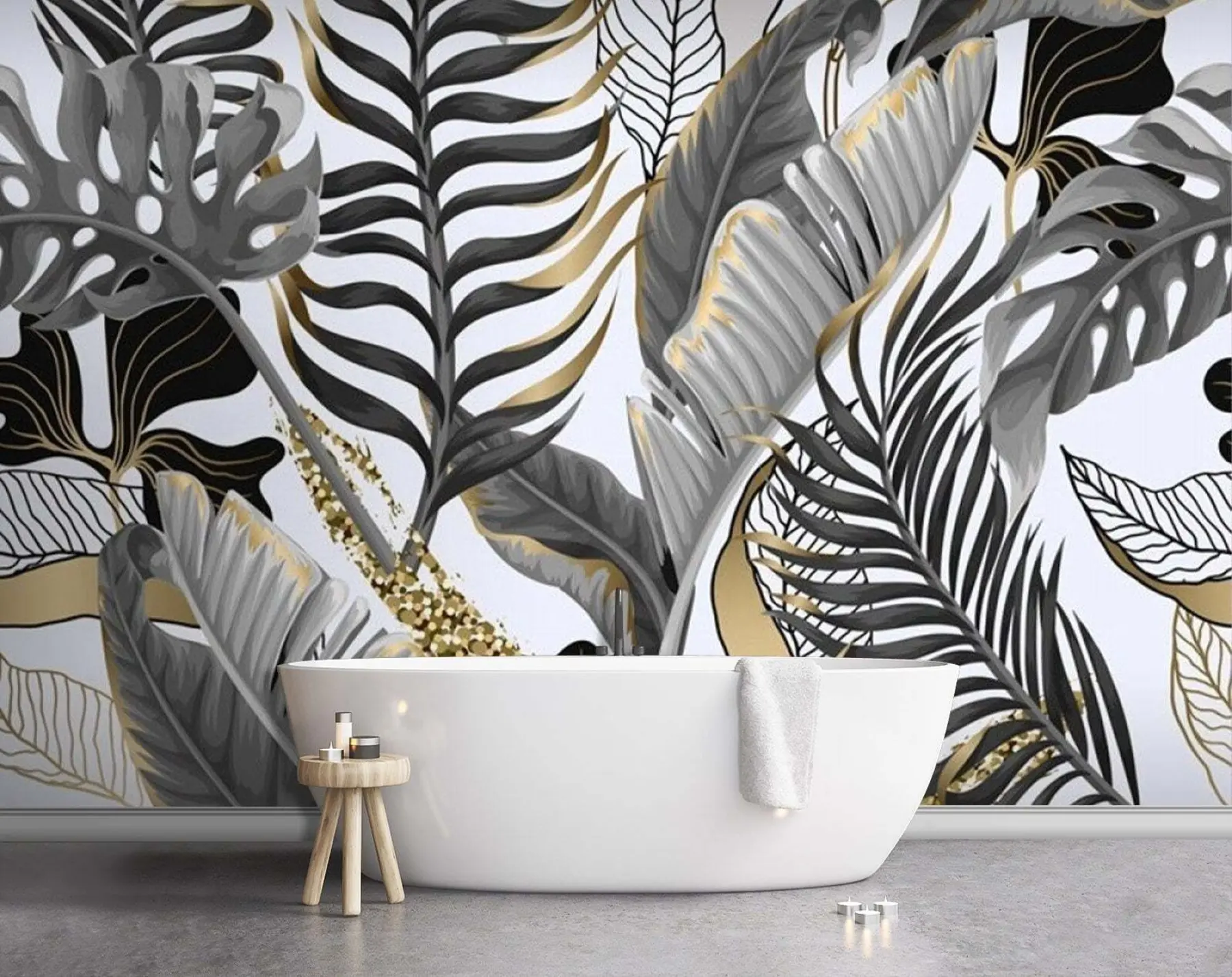 wall murals Тропско лишће сиво на белој позадини u71888