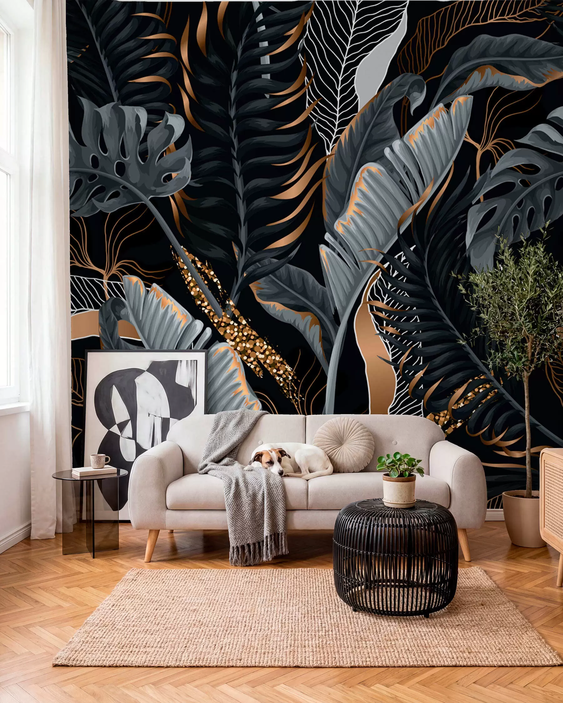wall murals Тропско лишће на црној позадини u71889