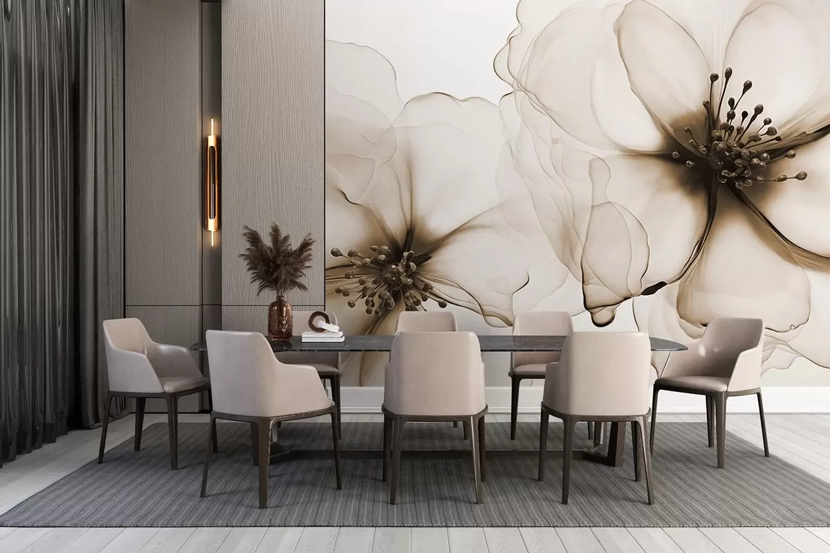 wall murals Два провидна текстурирана смеђа цвета са видљивим прашницима, преклапајућим нежним латицама и меком, текућом текстуром w09295