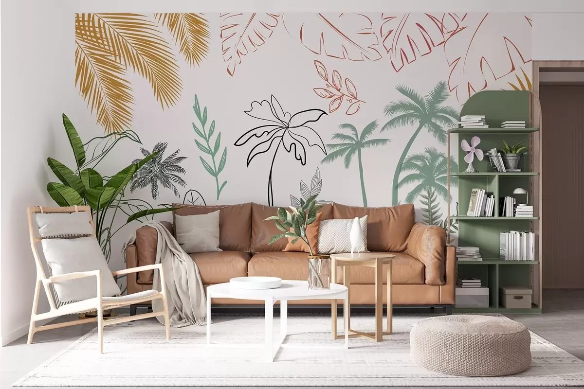 wall murals Тропско лишће у графичком стилу w04332