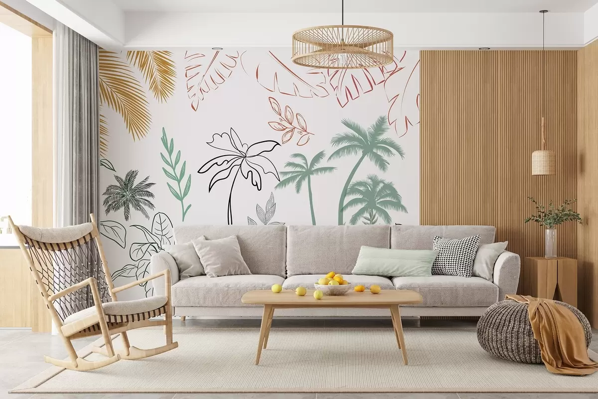 wall murals Тропско лишће у графичком стилу w04332