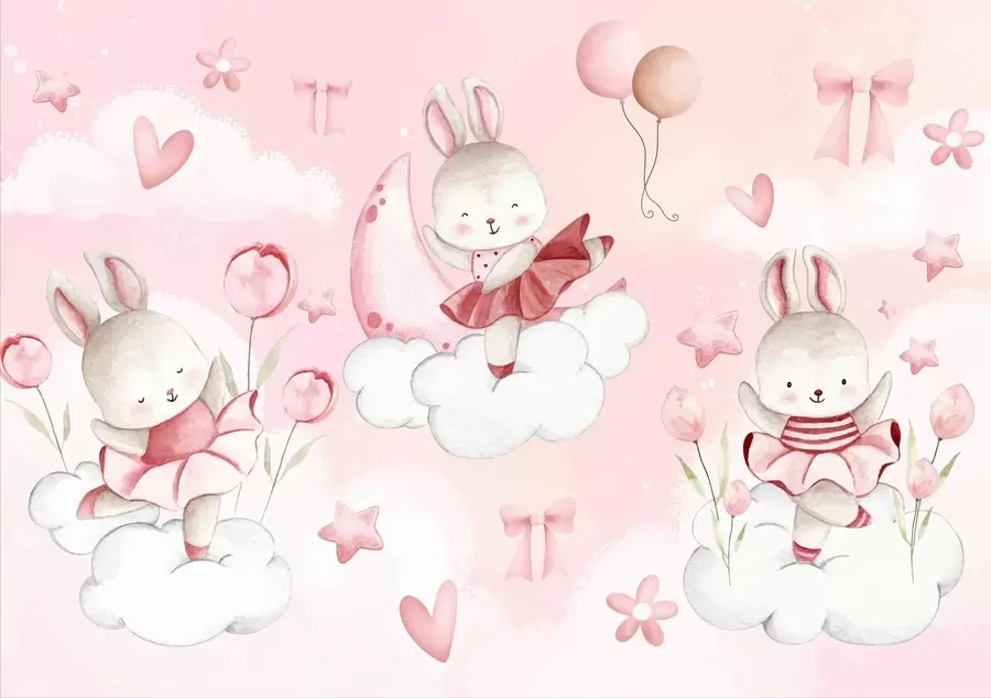 wall murals Зечеви у ружичастим балетским хаљинама на облацима w04333