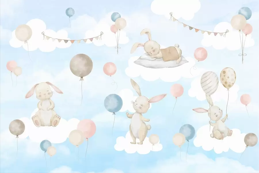 wall murals Зечеви са балонима на облацима w04337