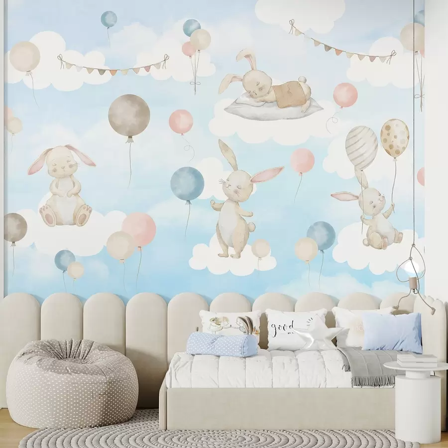 wall murals Зечеви са балонима на облацима w04337
