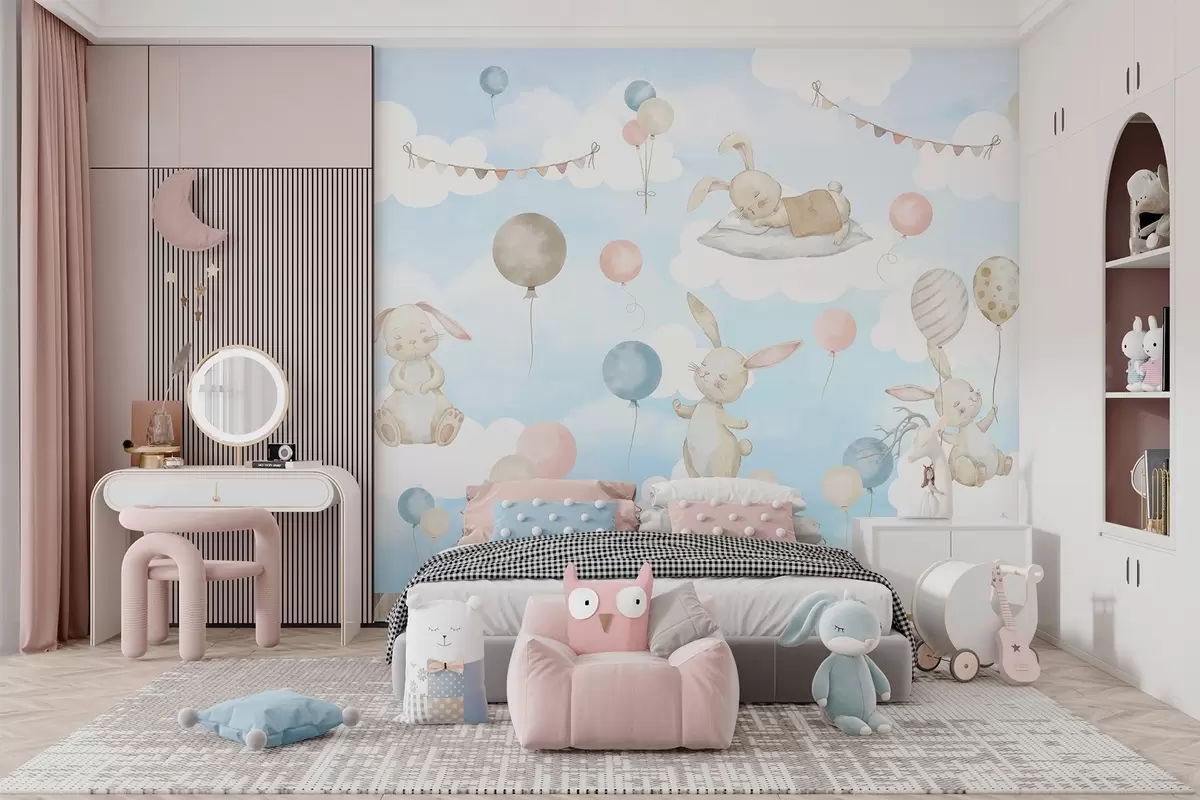 wall murals Зечеви са балонима на облацима w04337
