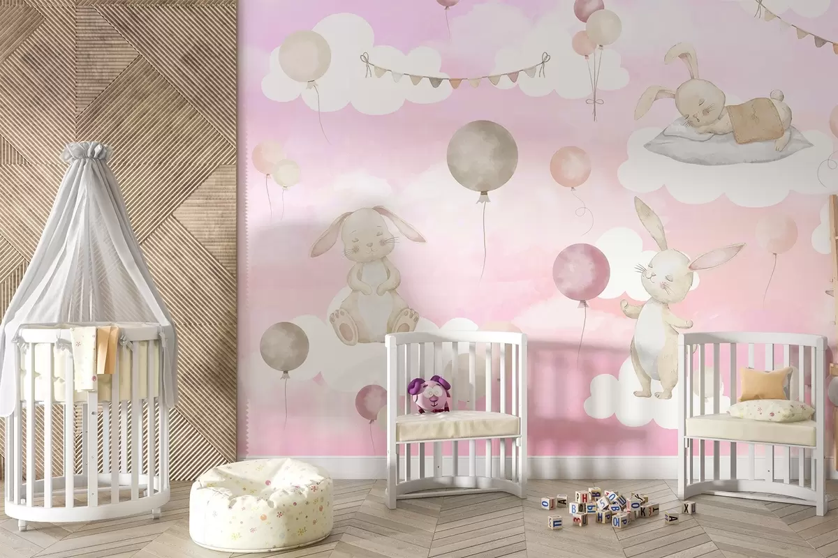 wall murals Зечеви са балонима на облацима w04337v1