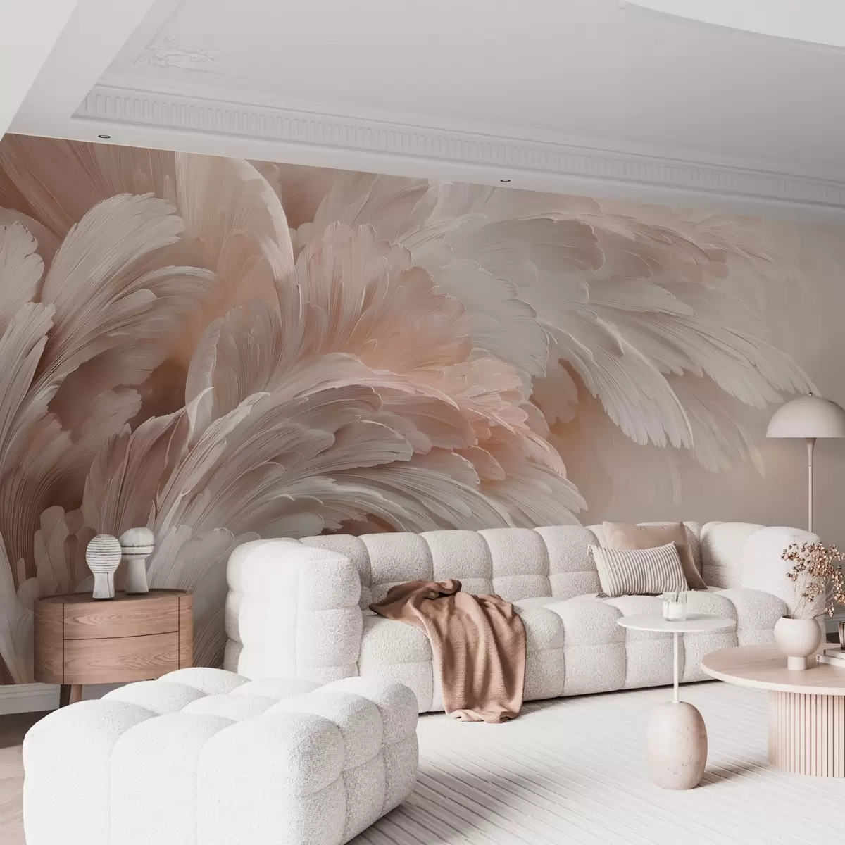 wall murals Прозрачно перје и латице у кремасто ружичастим нијансама w09301