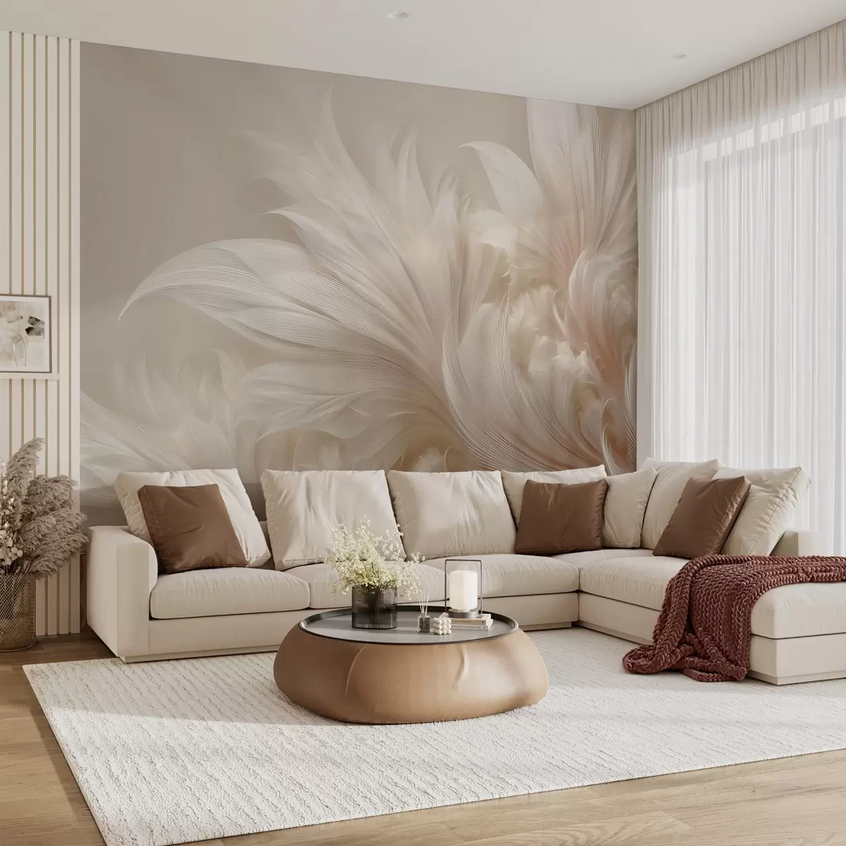 wall murals Бестежинско перје у нијансама ваниле креме w09302