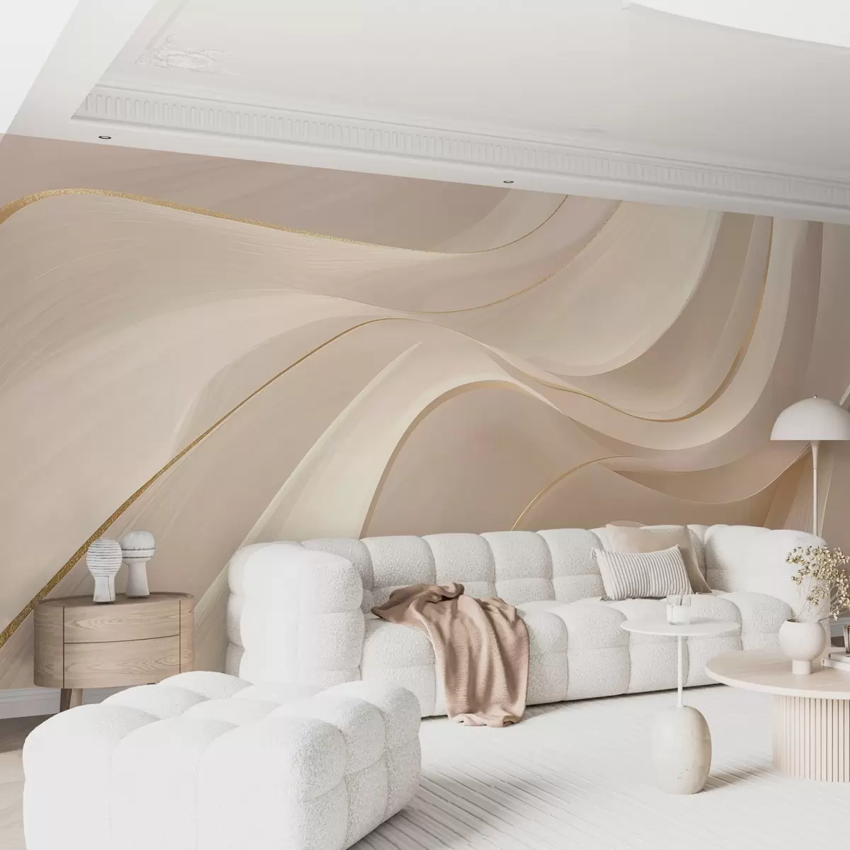 wall murals Течни таласи са жутим акцентима у кремастом светлу w09303