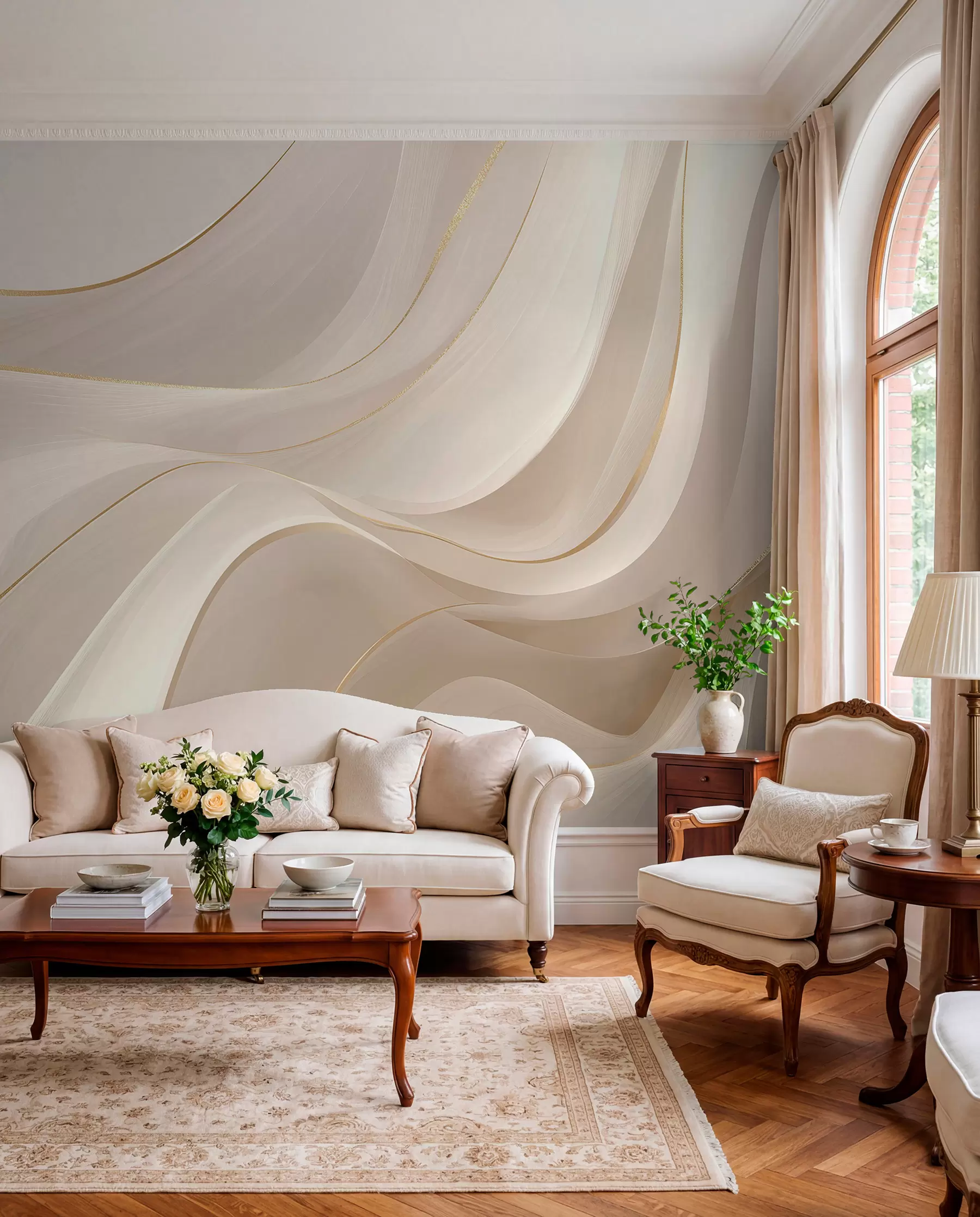 wall murals Течни таласи са жутим акцентима у кремастом светлу w09303